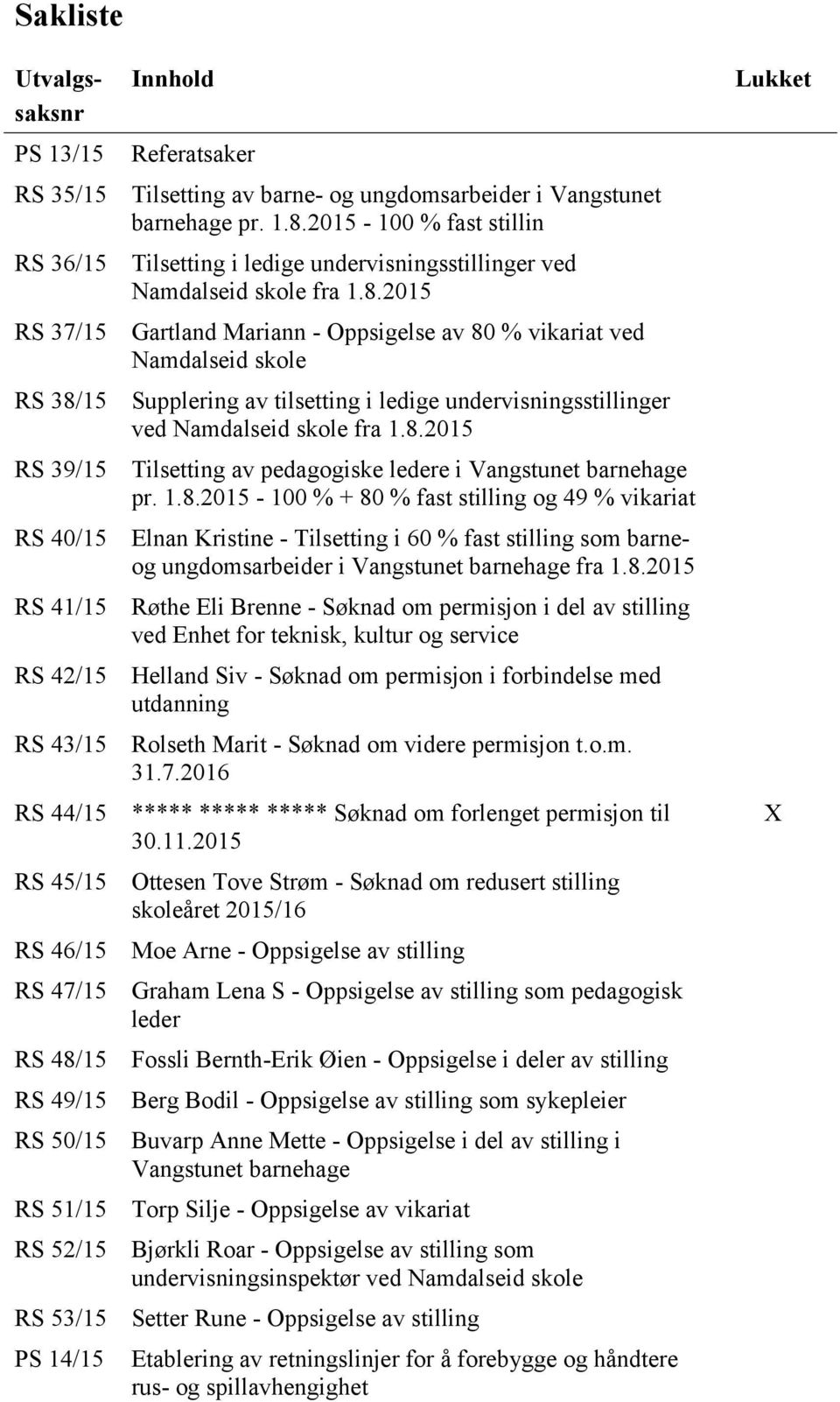 2015-100 % fast stillin Tilsetting i ledige undervisningsstillinger ved Namdalseid skole fra 1.8.