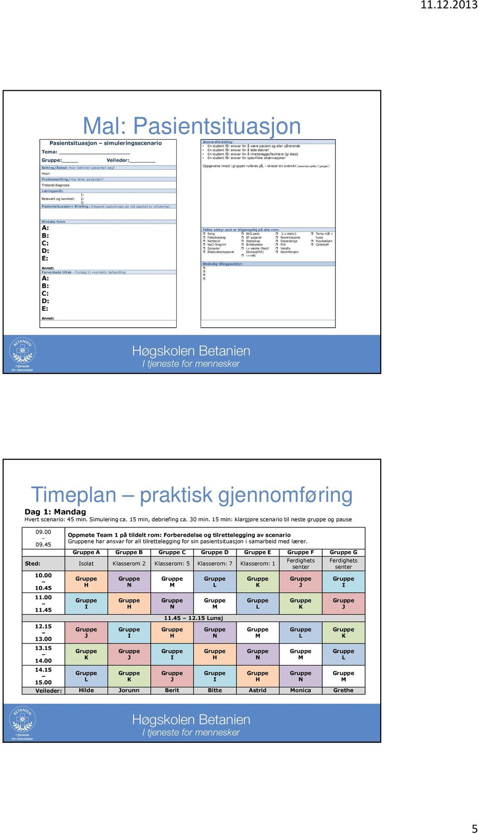 ganger): Setting/Åsted: vor befinner pasienten seg? vor: Problemstilling/va feiler pasienten?