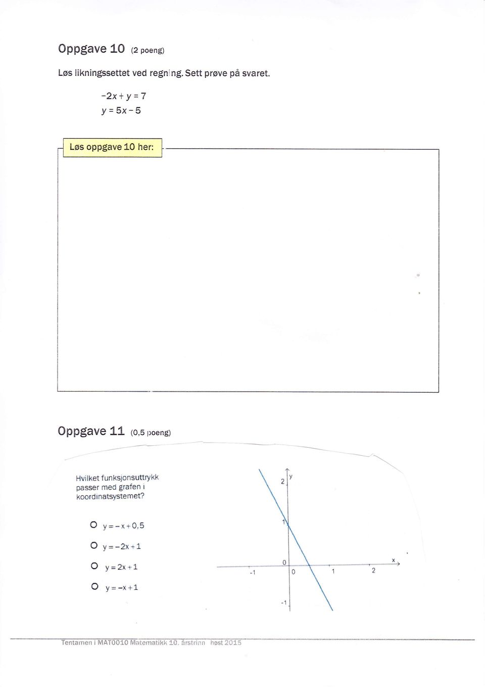 ksio nsutuy $tk pass r med grafen i koordinatsystemet? O Y:-x+o'5 O Y=*?