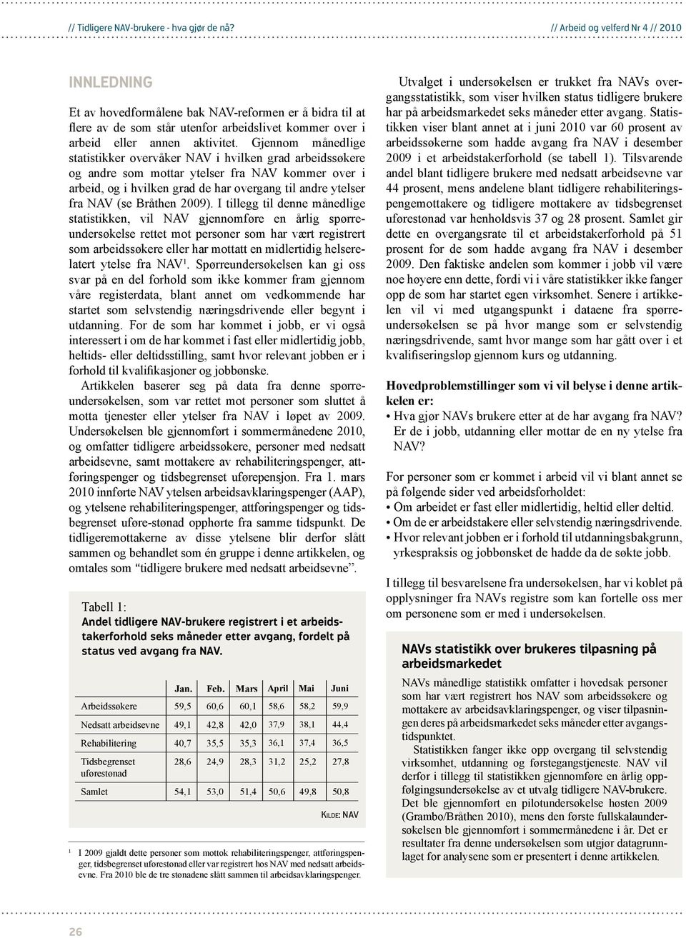 Gjennom månedlige statistikker overvåker NAV i hvilken grad arbeidssøkere og andre som mottar ytelser fra NAV kommer over i arbeid, og i hvilken grad de har overgang til andre ytelser fra NAV (se