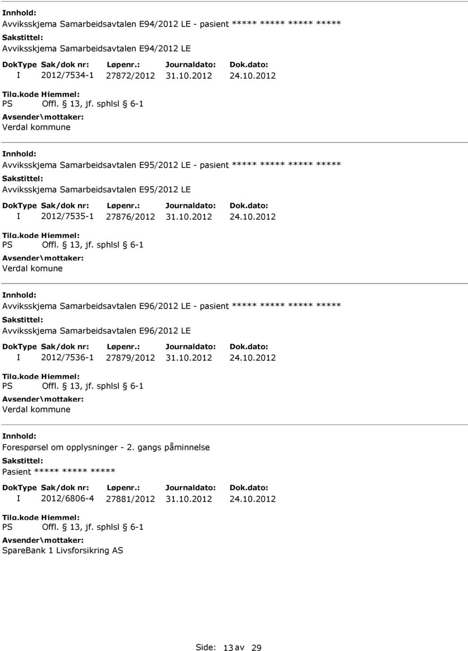 Verdal komune Avviksskjema Samarbeidsavtalen E96/2012 LE - pasient ***** ***** ***** ***** Avviksskjema Samarbeidsavtalen E96/2012 LE 2012/7536-1