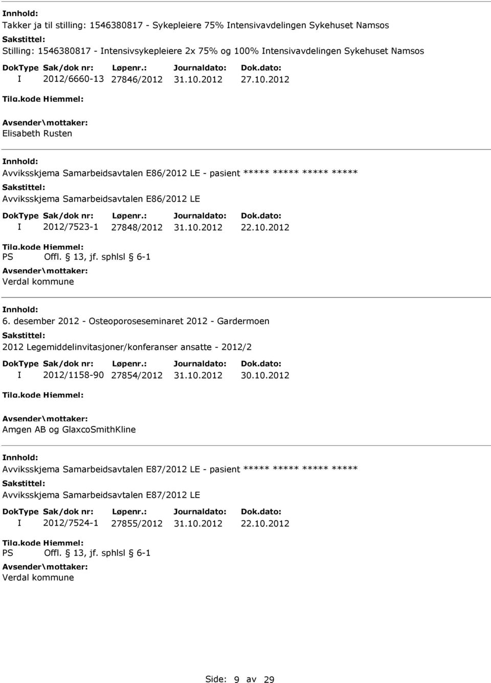 2012 Elisabeth Rusten Avviksskjema Samarbeidsavtalen E86/2012 LE - pasient ***** ***** ***** ***** Avviksskjema Samarbeidsavtalen E86/2012 LE 2012/7523-1 27848/2012 22.10.2012 6.