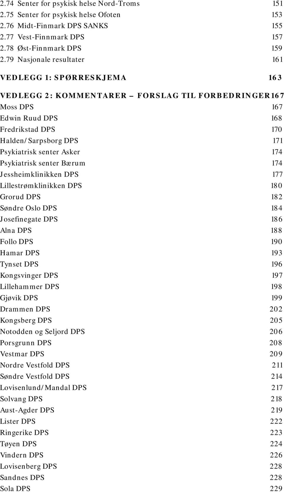 senter Asker 174 Psykiatrisk senter Bærum 174 Jessheimklinikken DPS 177 Lillestrømklinikken DPS 180 Grorud DPS 182 Søndre Oslo DPS 184 Josefinegate DPS 186 Alna DPS 188 Follo DPS 190 Hamar DPS 193