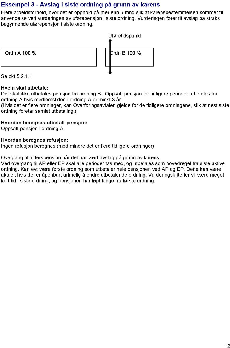 . Oppsatt pensjon for tidligere perioder utbetales fra ordning A hvis medlemstiden i ordning A er minst 3 år.