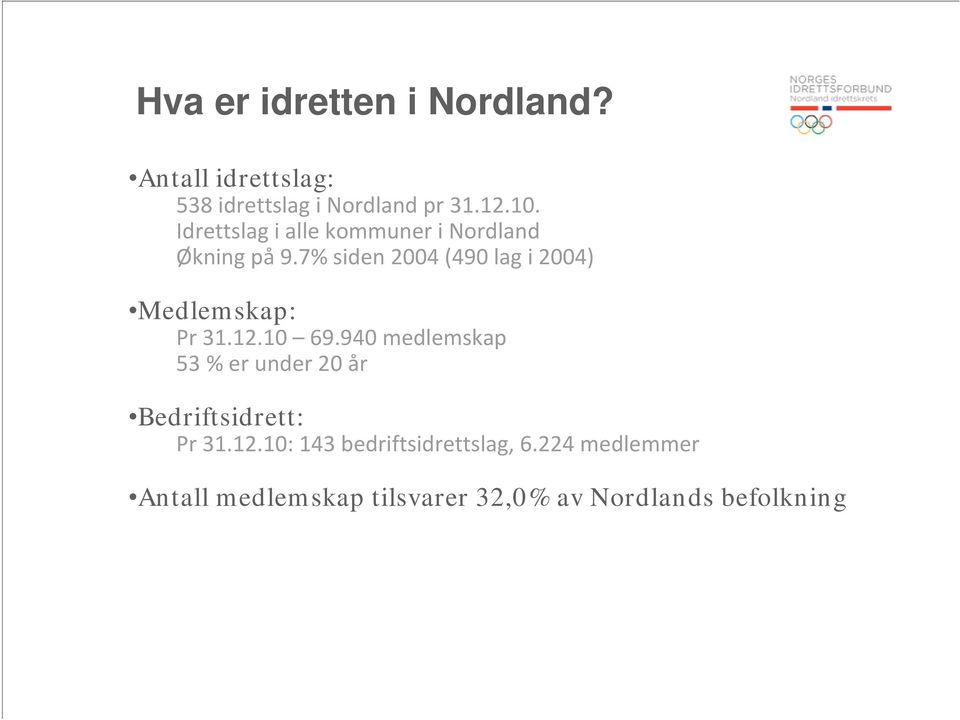 7% siden 2004 (490 lag i 2004) Medlemskap: Pr 31.12.10 69.