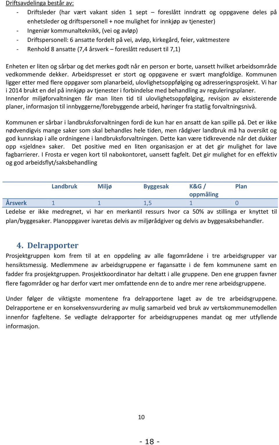 sårbar og det merkes godt når en person er borte, uansett hvilket arbeidsområde vedkommende dekker. Arbeidspresset er stort og oppgavene er svært mangfoldige.