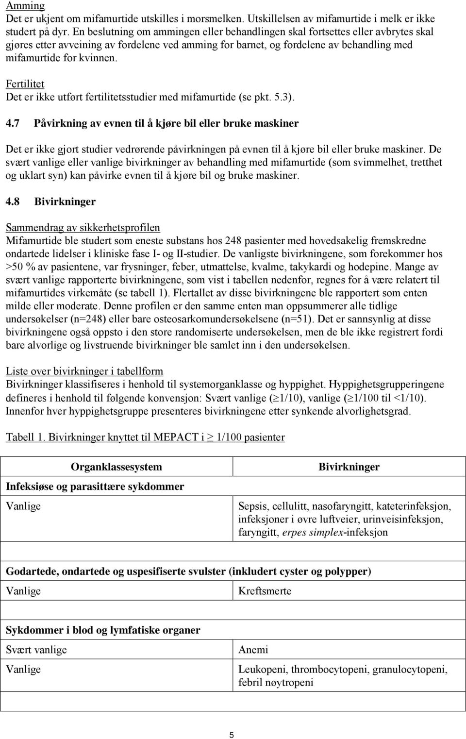 Fertilitet Det er ikke utført fertilitetsstudier med mifamurtide (se pkt. 5.3). 4.