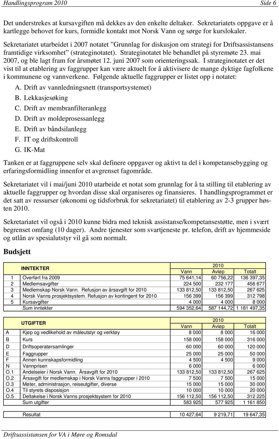 Sekretariatet utarbeidet i 2007 notatet Grunnlag for diskusjon om strategi for Driftsassistansens framtidige virksomhet (strateginotatet). Strateginotatet ble behandlet på styremøte 23.