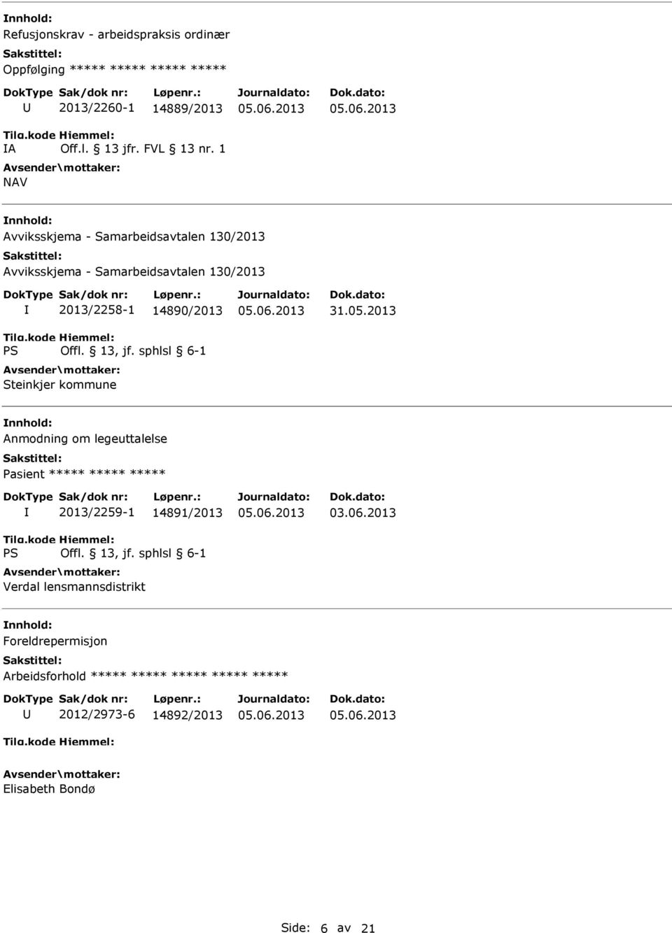 kommune 31.05.2013 Anmodning om legeuttalelse Pasient ***** ***** ***** 2013/2259-1 14891/2013 Verdal lensmannsdistrikt 03.