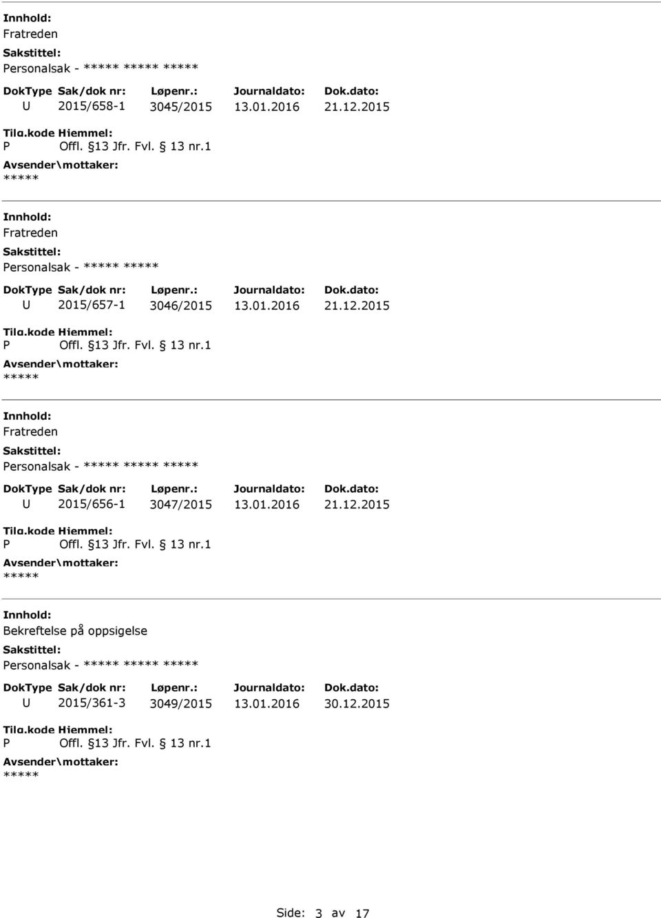 ersonalsak - 2015/656-1 3047/2015 Bekreftelse på