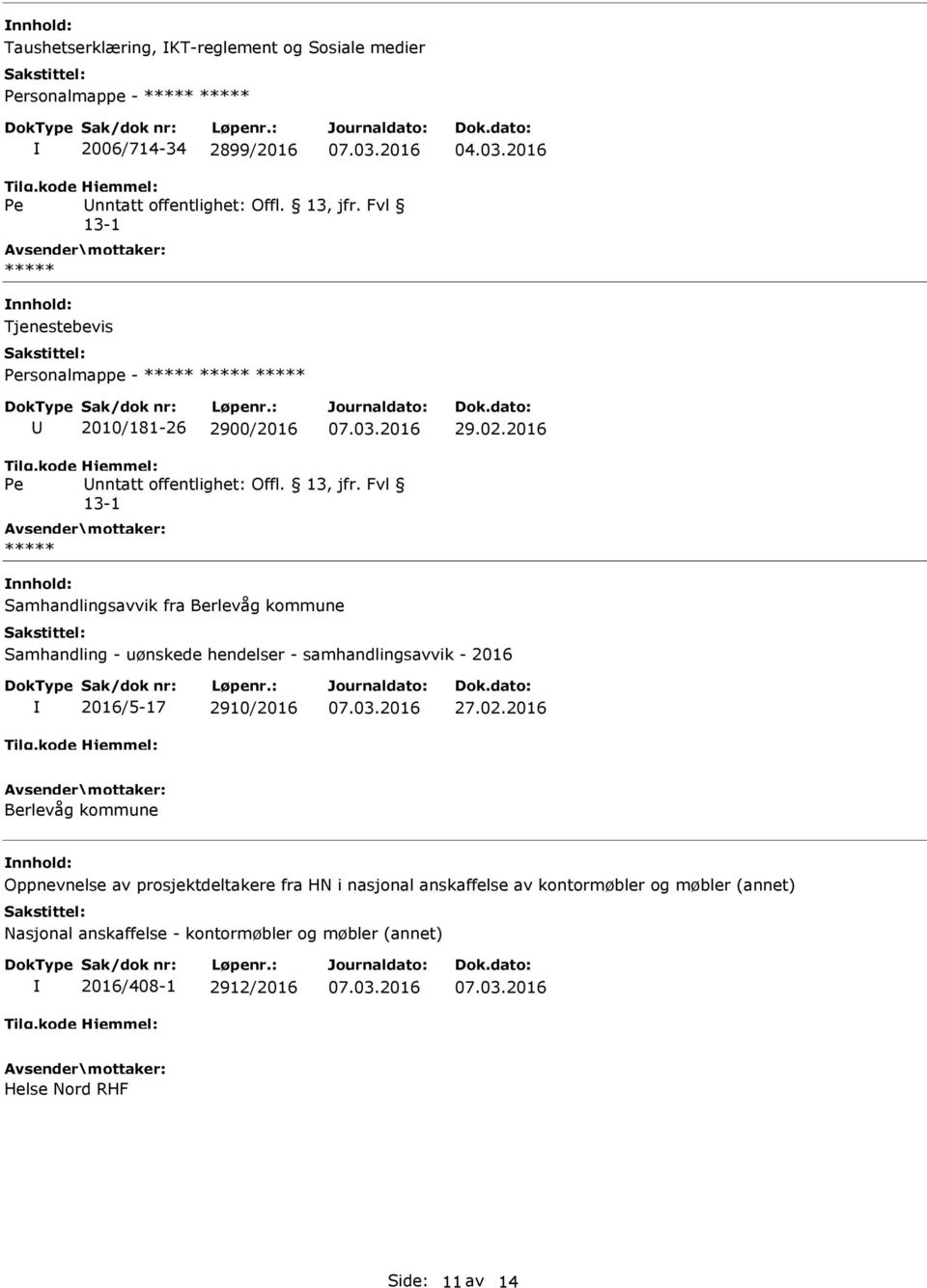 2016 ***** nnhold: Samhandlingsavvik fra Berlevåg kommune Samhandling - uønskede hendelser - samhandlingsavvik - 2016 2016/5-17 2910/2016 27.02.