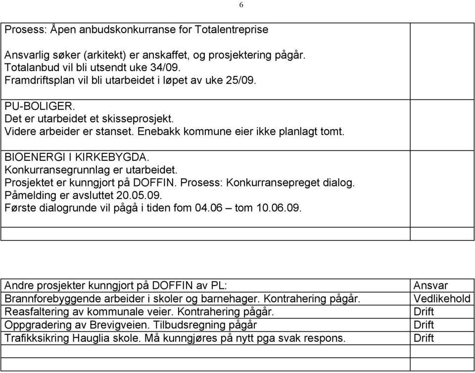 Konkurransegrunnlag er utarbeidet. Prosjektet er kunngjort på DOFFIN. Prosess: Konkurransepreget dialog. Påmelding er avsluttet 20.05.09.