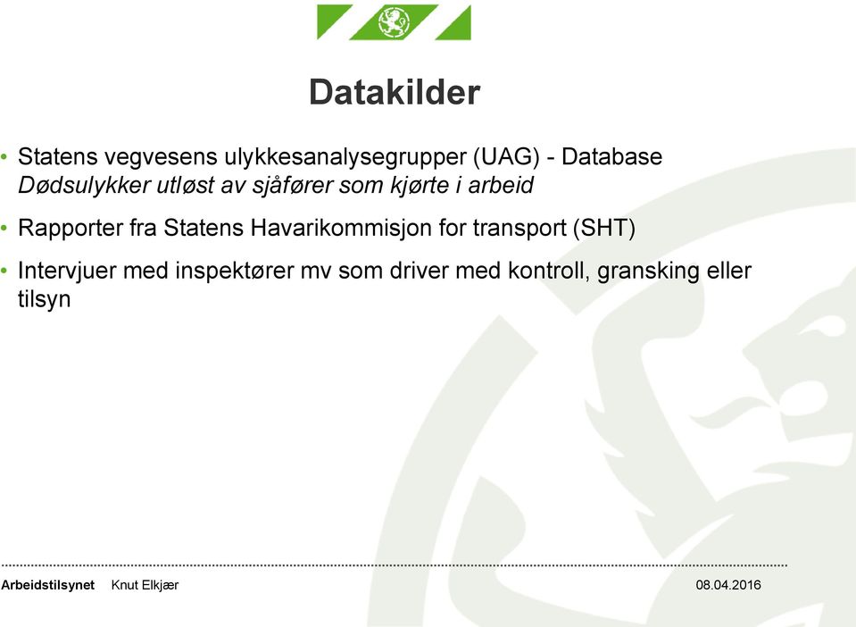 Rapporter fra Statens Havarikommisjon for transport (SHT)