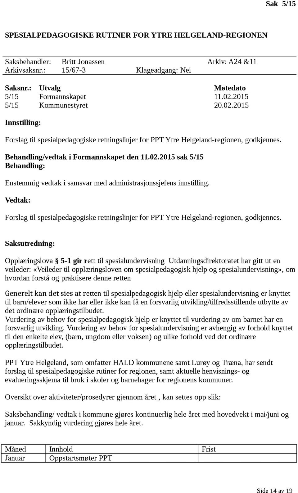 Vedtak: Forslag til spesialpedagogiske retningslinjer for PPT Ytre Helgeland-regionen, godkjennes.
