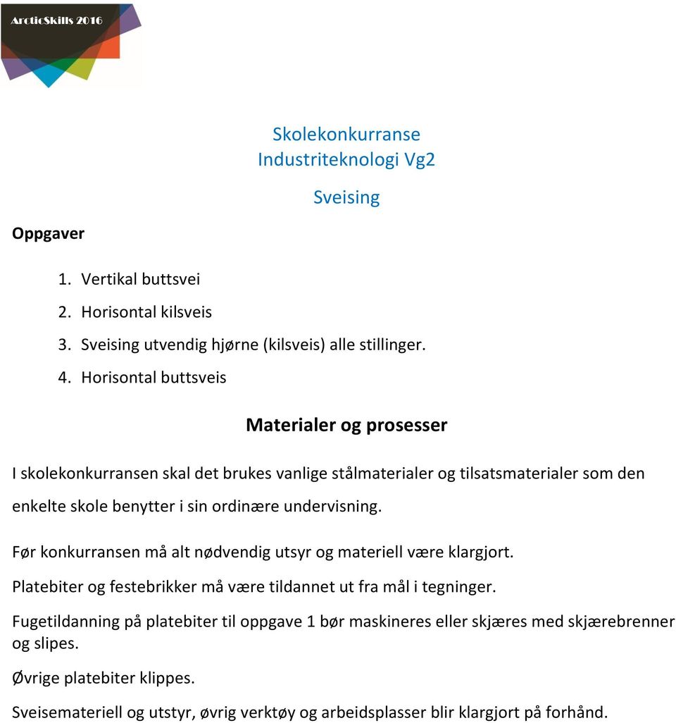 undervisning. Før konkurransen må alt nødvendig utsyr og materiell være klargjort. Platebiter og festebrikker må være tildannet ut fra mål i tegninger.