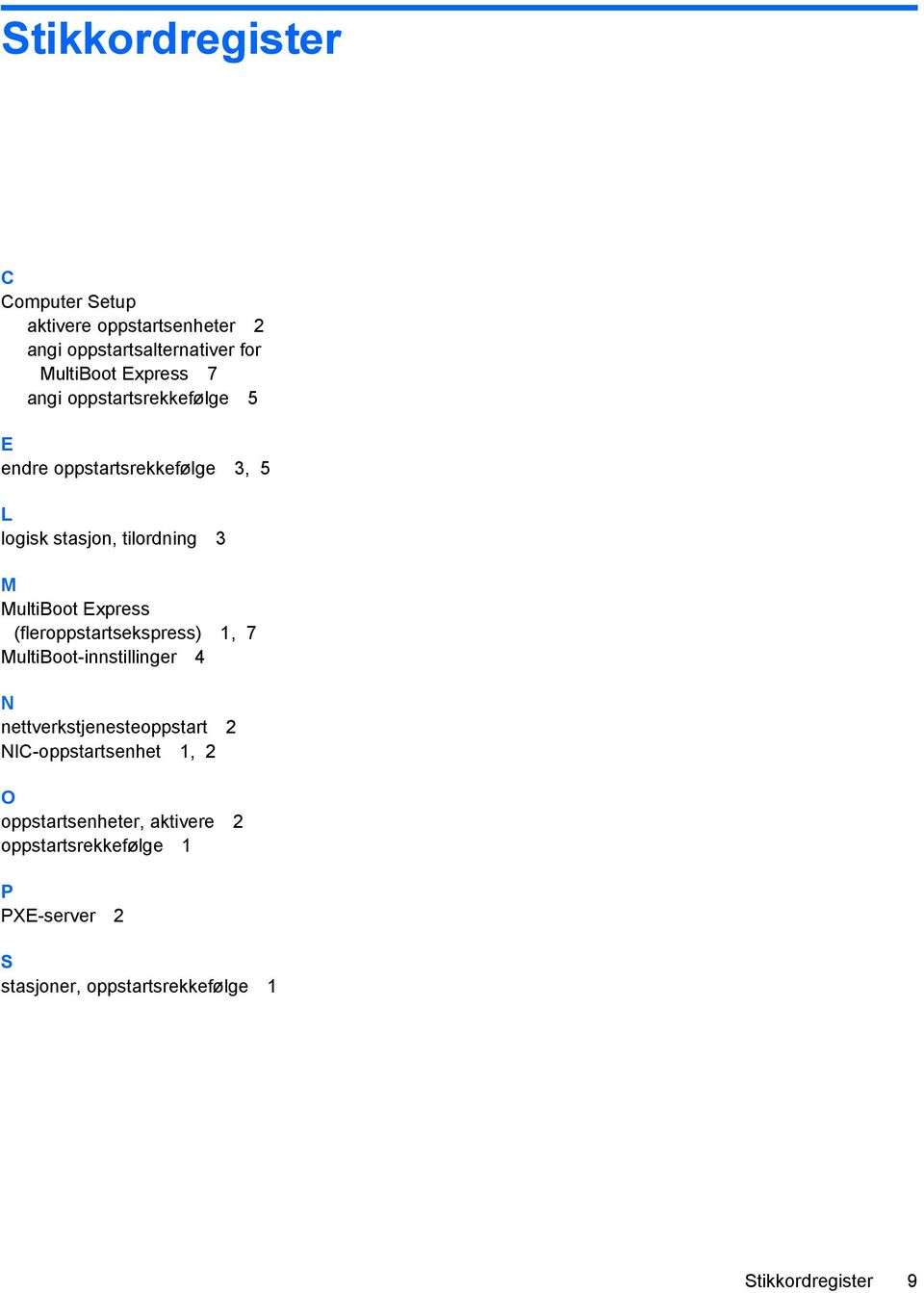 (fleroppstartsekspress) 1, 7 MultiBoot-innstillinger 4 N nettverkstjenesteoppstart 2 NIC-oppstartsenhet 1, 2 O