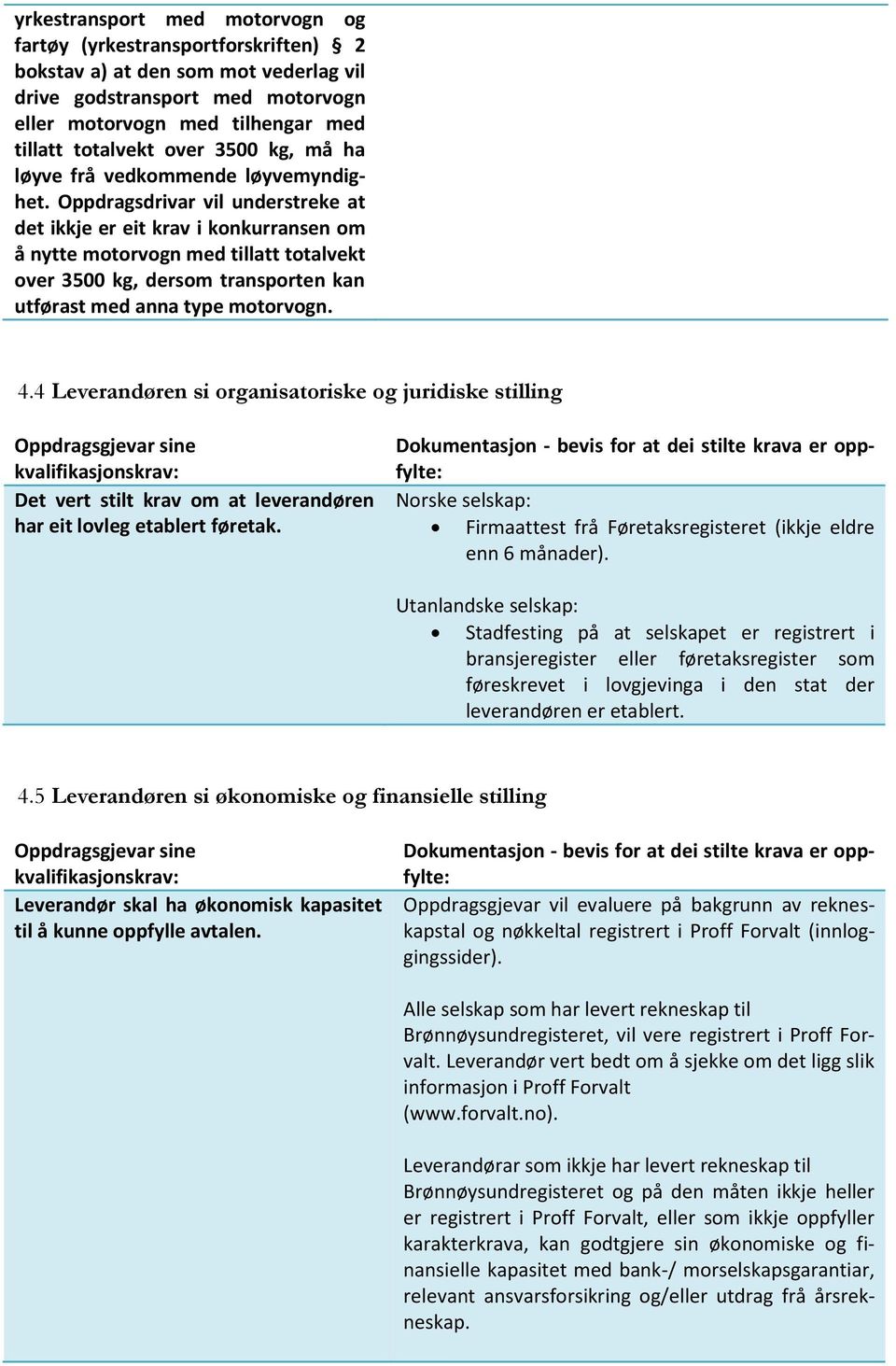 Oppdragsdrivar vil understreke at det ikkje er eit krav i konkurransen om å nytte motorvogn med tillatt totalvekt over 3500 kg, dersom transporten kan utførast med anna type motorvogn. 4.