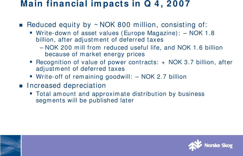 6 billion because of market energy prices Recognition of value of power contracts: + NOK 3.