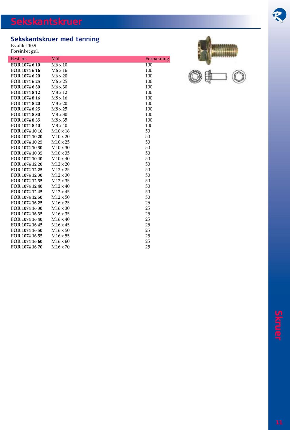 FOR 1074 8 20 M8 x 20 100 FOR 1074 8 25 M8 x 25 100 FOR 1074 8 30 M8 x 30 100 FOR 1074 8 35 M8 x 35 100 FOR 1074 8 40 M8 x 40 100 FOR 1074 10 16 M10 x 16 50 FOR 1074 10 20 M10 x 20 50 FOR 1074 10 25