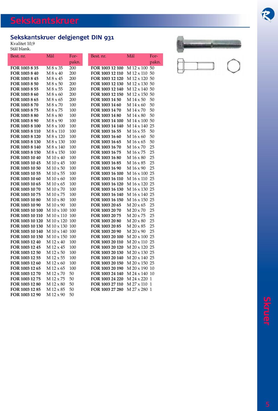 70 M 8 x 70 100 FOR 1003 8 75 M 8 x 75 100 FOR 1003 8 80 M 8 x 80 100 FOR 1003 8 90 M 8 x 90 100 FOR 1003 8 100 M 8 x 100 100 FOR 1003 8 110 M 8 x 110 100 FOR 1003 8 120 M 8 x 120 100 FOR 1003 8 130