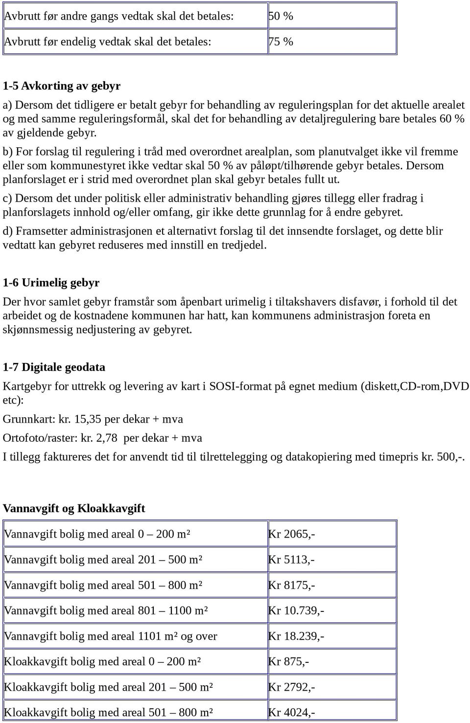 b) For forslag til regulering i tråd med overordnet arealplan, som planutvalget ikke vil fremme eller som kommunestyret ikke vedtar skal 50 % av påløpt/tilhørende gebyr betales.