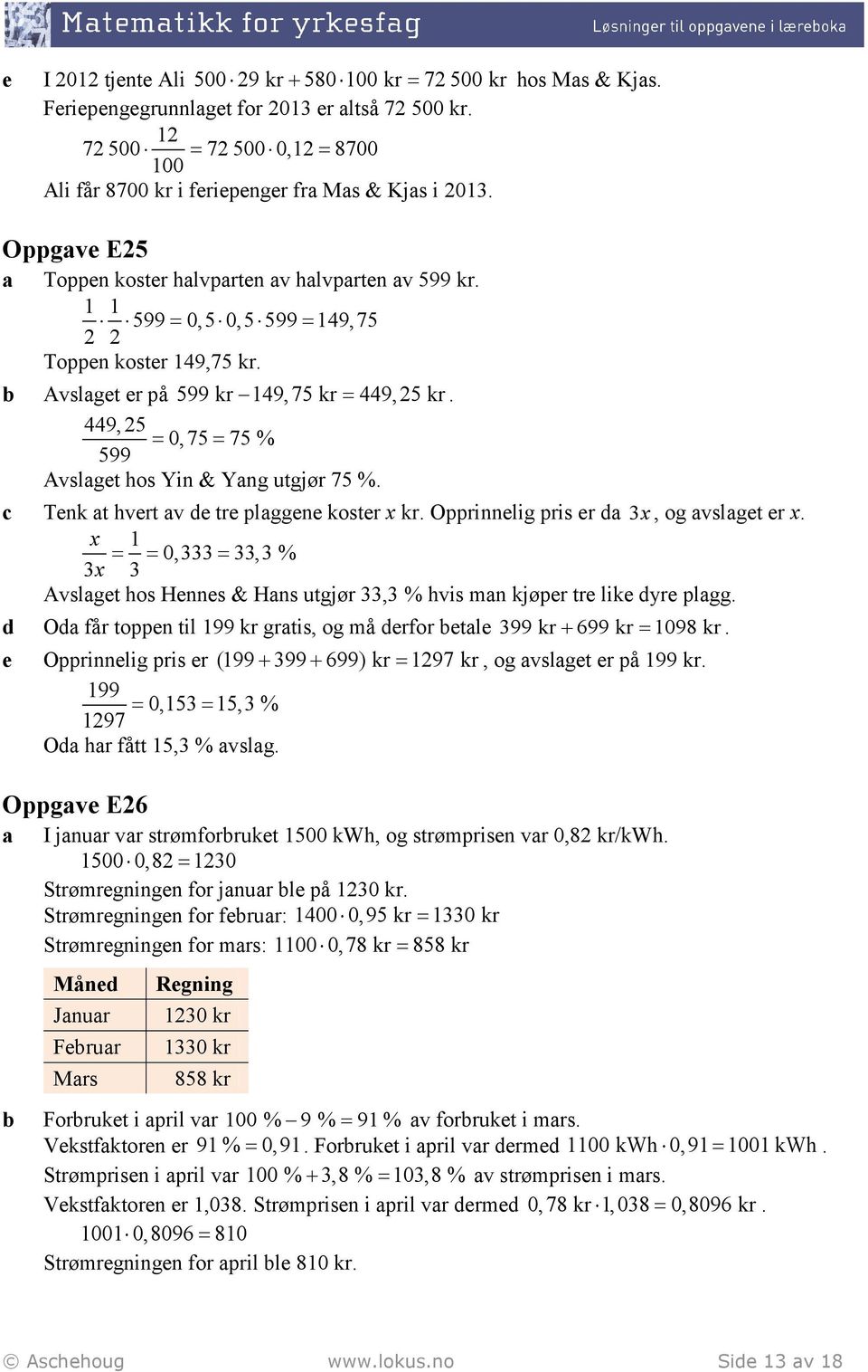 449, 5 0,75 75 % 599 Avslget hos Yin & Yng utgjør 75 %. Tenk t hvert v de tre plggene koster x kr. Opprinnelig pris er d x, og vslget er x.