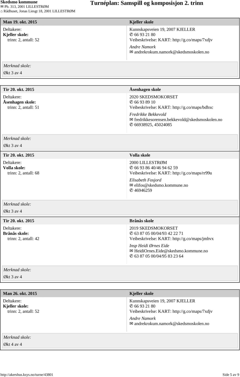 bekkevold@skedsmoskolen.no 66938925, 45024085 Tir 20. okt. 2015 Volla skole: trinn: 2, antall: 68 Volla skole 2000 LILLESTRØM 66 93 86 40/46 94 62 59 Veibeskrivelse: KART: http://g.