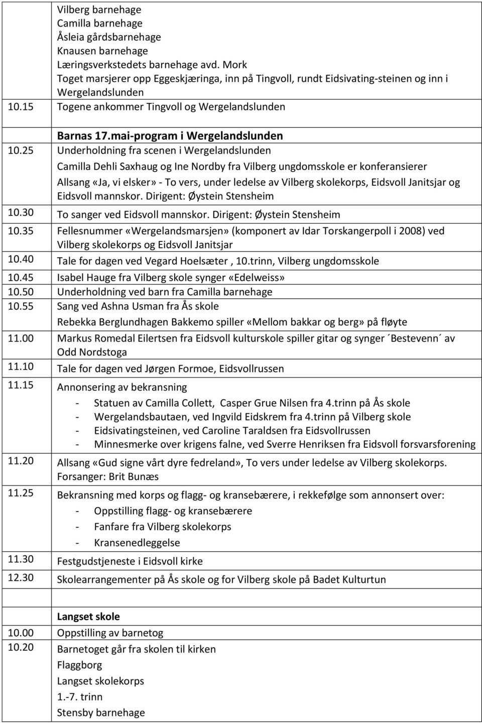 mai-program i Wergelandslunden 10.