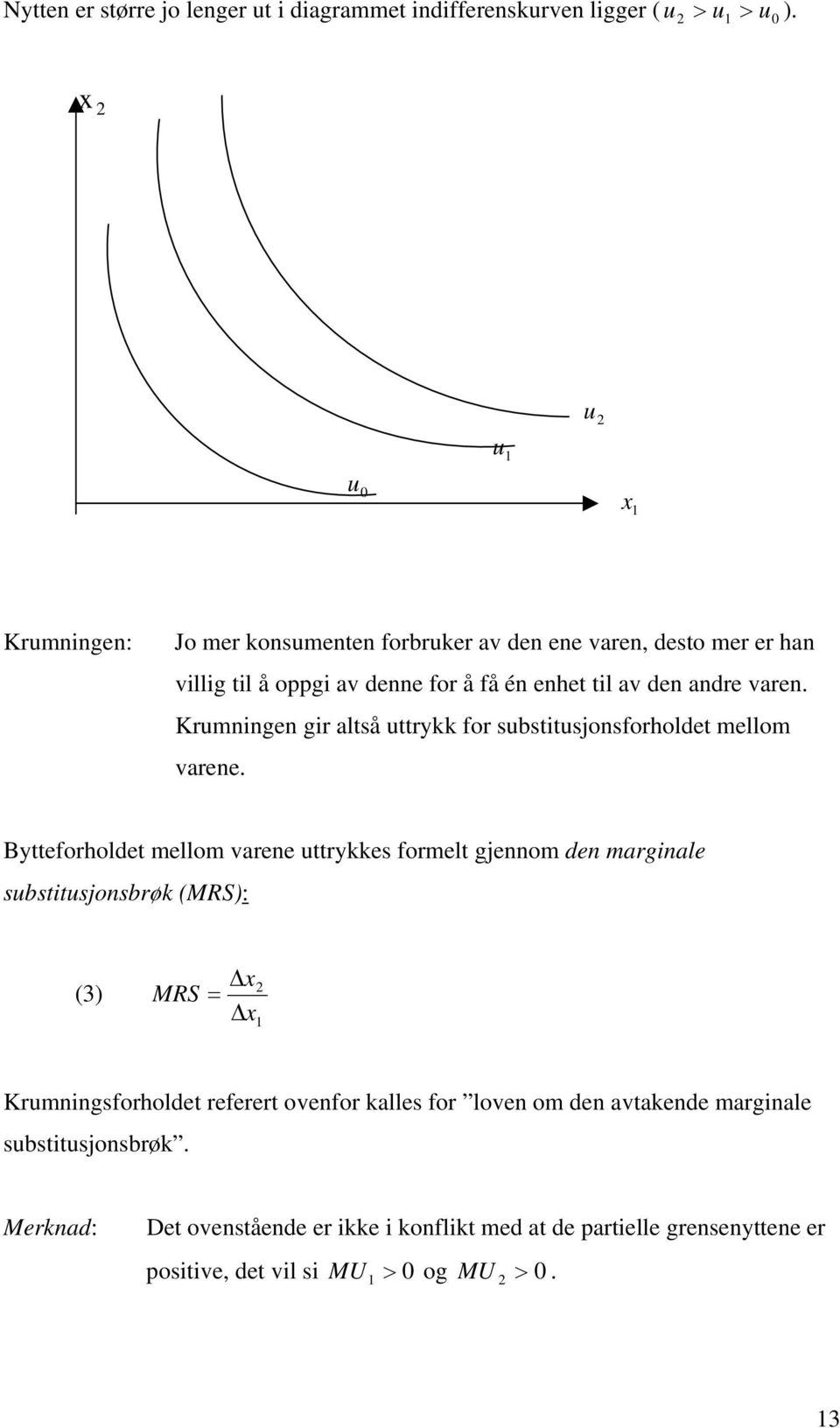 Krumningen gir altså uttrykk for substitusjonsforholdet mellom varene.