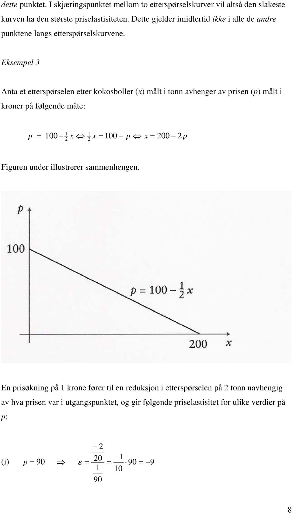 Eksemel 3 Anta et ettersørselen etter kokosboller (x) målt i tonn avhenger av risen () målt i kroner å følgende måte: = 00 x x = 00 x = 00