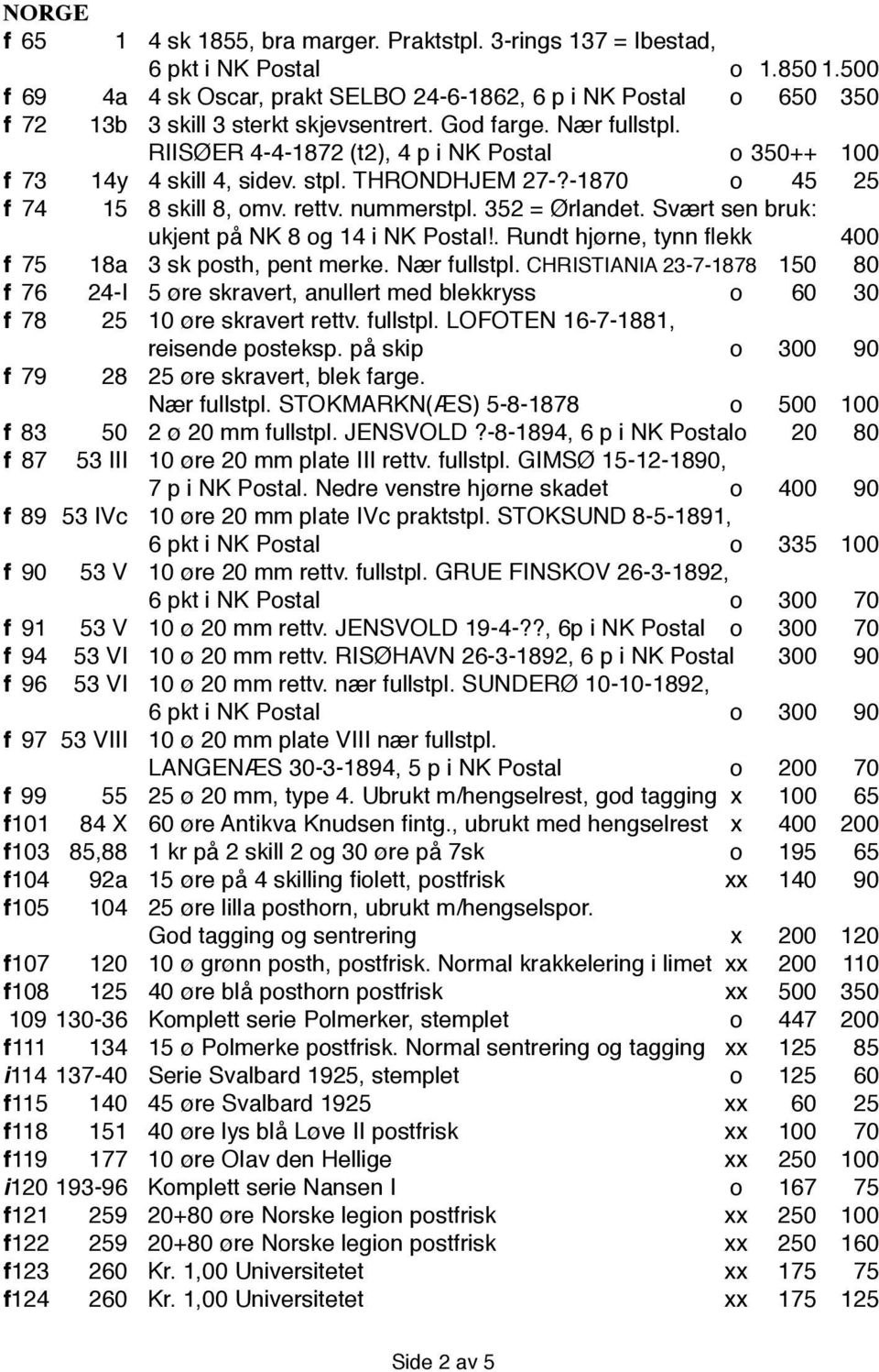 RIISØER 4-4-1872 (t2), 4 p i NK Postal o 350++ 100 f 73 14y 4 skill 4, sidev. stpl. THRONDHJEM 27-?-1870 o 45 25 f 74 15 8 skill 8, omv. rettv. nummerstpl. 352 = Ørlandet.