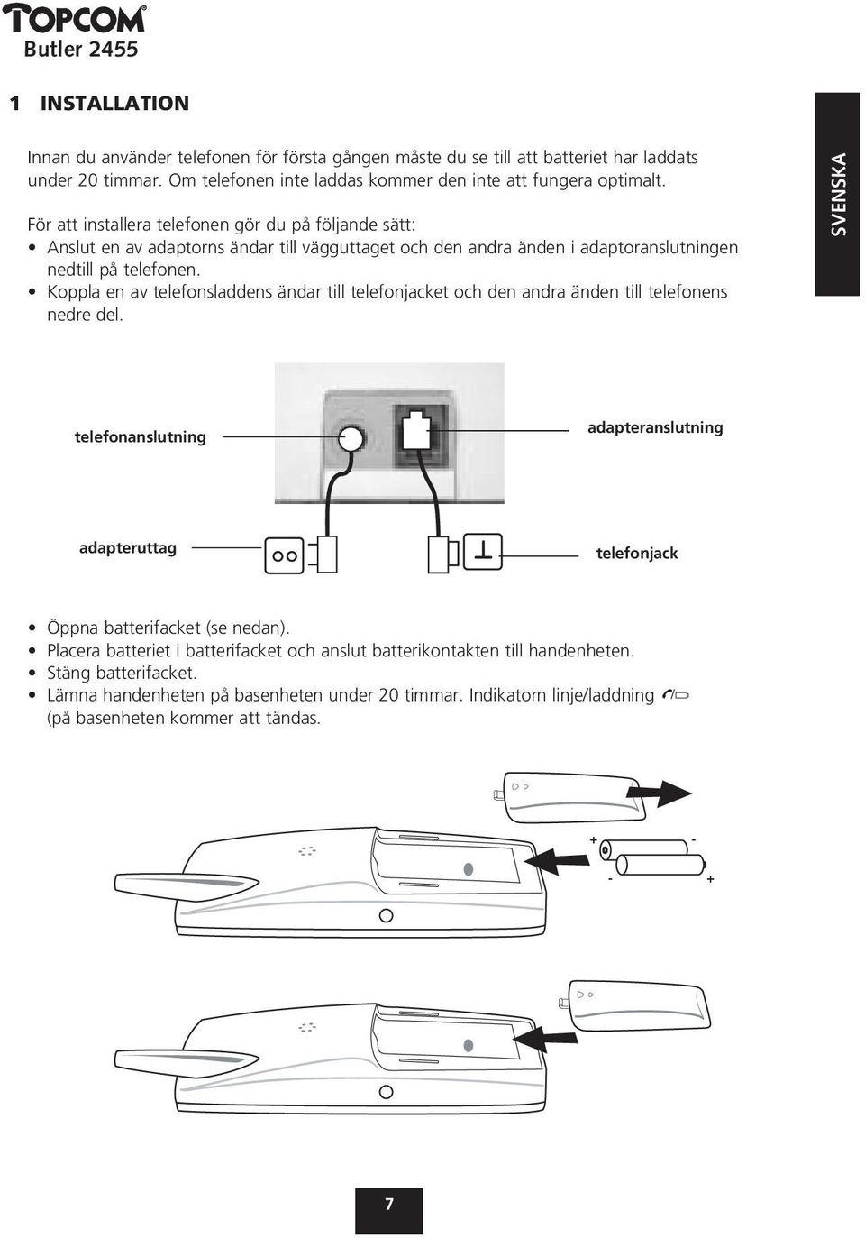 Koppla en av telefonsladdens ändar till telefonjacket och den andra änden till telefonens nedre del.