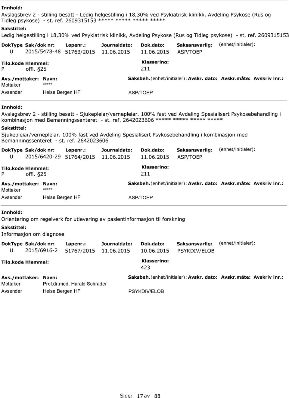 2609315153 2015/5478-48 51763/2015 AS/TOE AS/TOE Avslagsbrev 2 - stilling besatt - Sjukepleiar/vernepleiar.