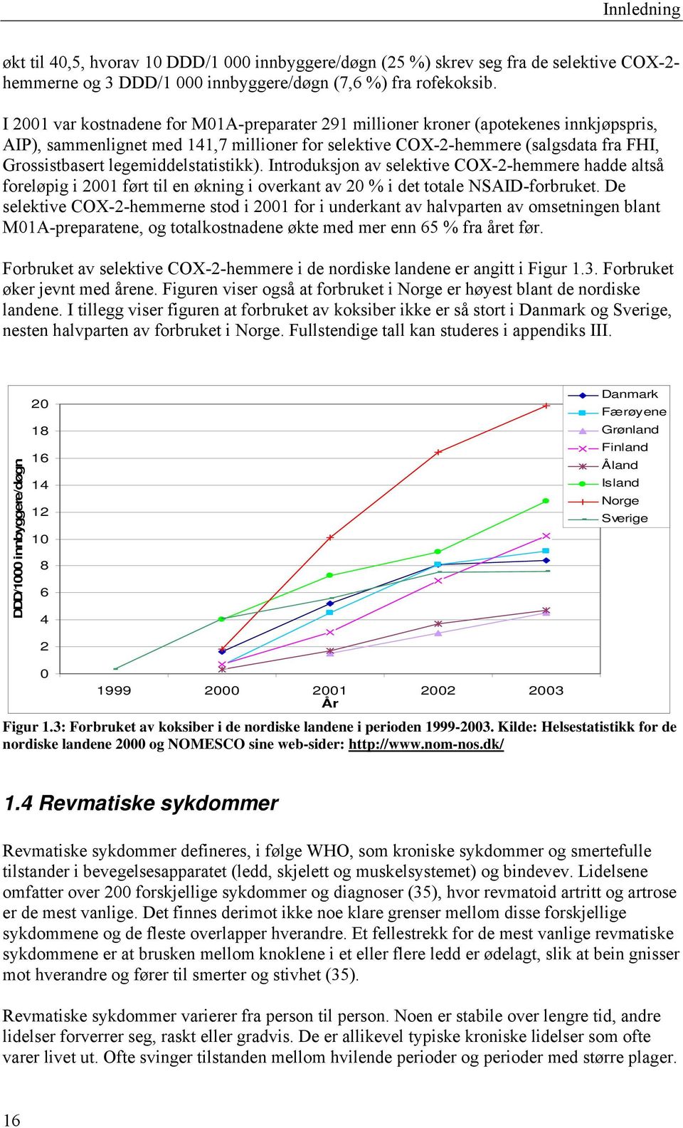 legemiddelstatistikk). Introduksjon av selektive COX-2-hemmere hadde altså foreløpig i 2001 ført til en økning i overkant av 20 % i det totale NSAID-forbruket.