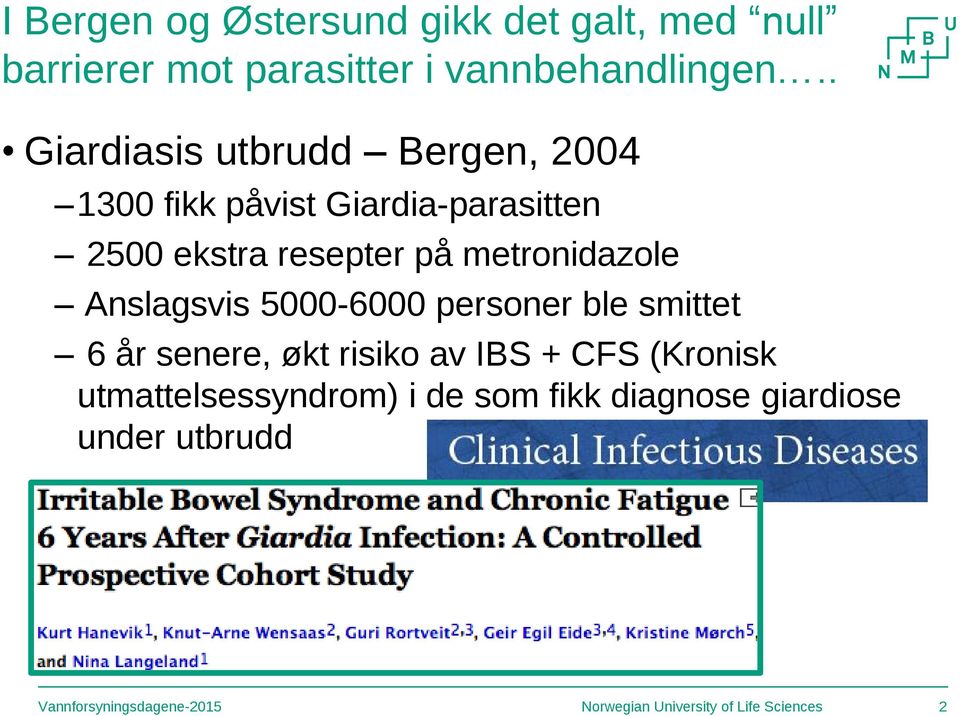 . Giardiasis utbrudd Bergen, 2004 1300 fikk påvist Giardia-parasitten 2500 ekstra