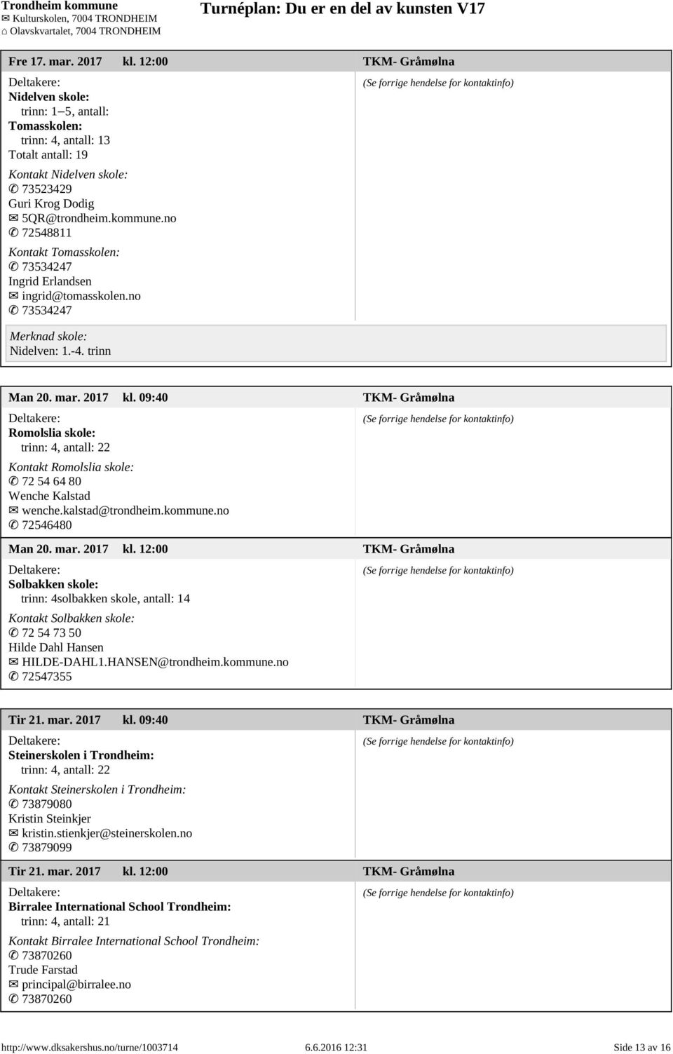 09:40 TKM- Gråmølna Romolslia skole: Kontakt Romolslia skole: 72 54 64 80 Wenche Kalstad wenche.kalstad@trondheim.kommune.no 72546480 Man 20. mar. 2017 kl.