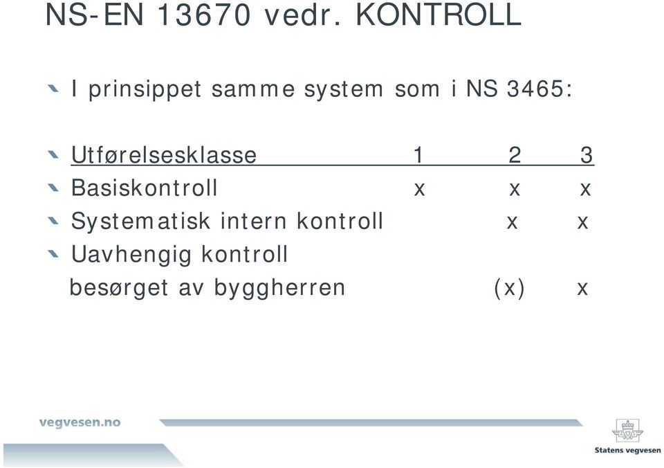 3465: Utførelsesklasse 1 2 3 Basiskontroll x x