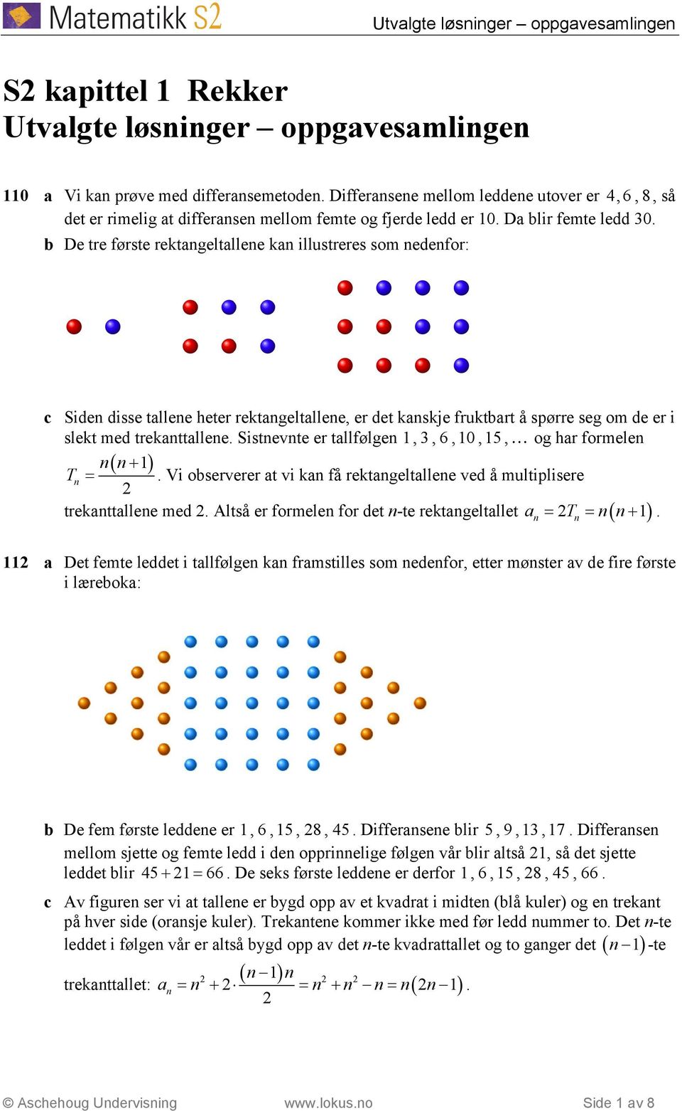 Sistevte er tllfølge, og hr formele 3,6,0,5, T = ( +) Vi observerer t vi k få rektgeltllee ved å multiplisere trekttllee med Altså er formele for det -te rektgeltllet T ( ) = = + Det femte leddet i