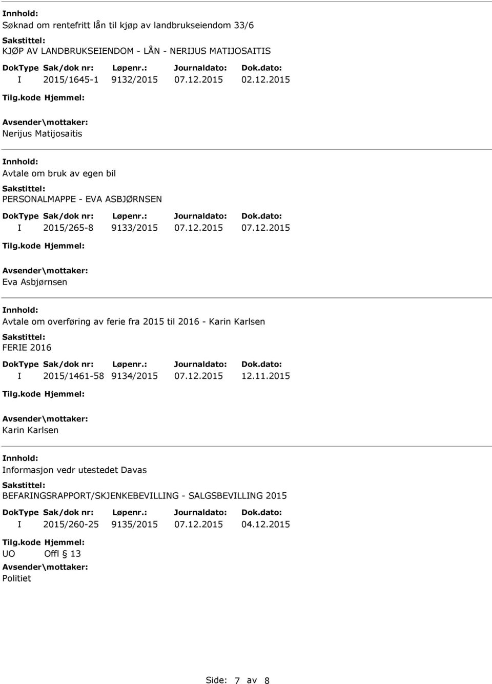 nnhold: Avtale om overføring av ferie fra 2015 til 2016 - Karin Karlsen FERE 2016 2015/1461-58 9134/2015 12.11.