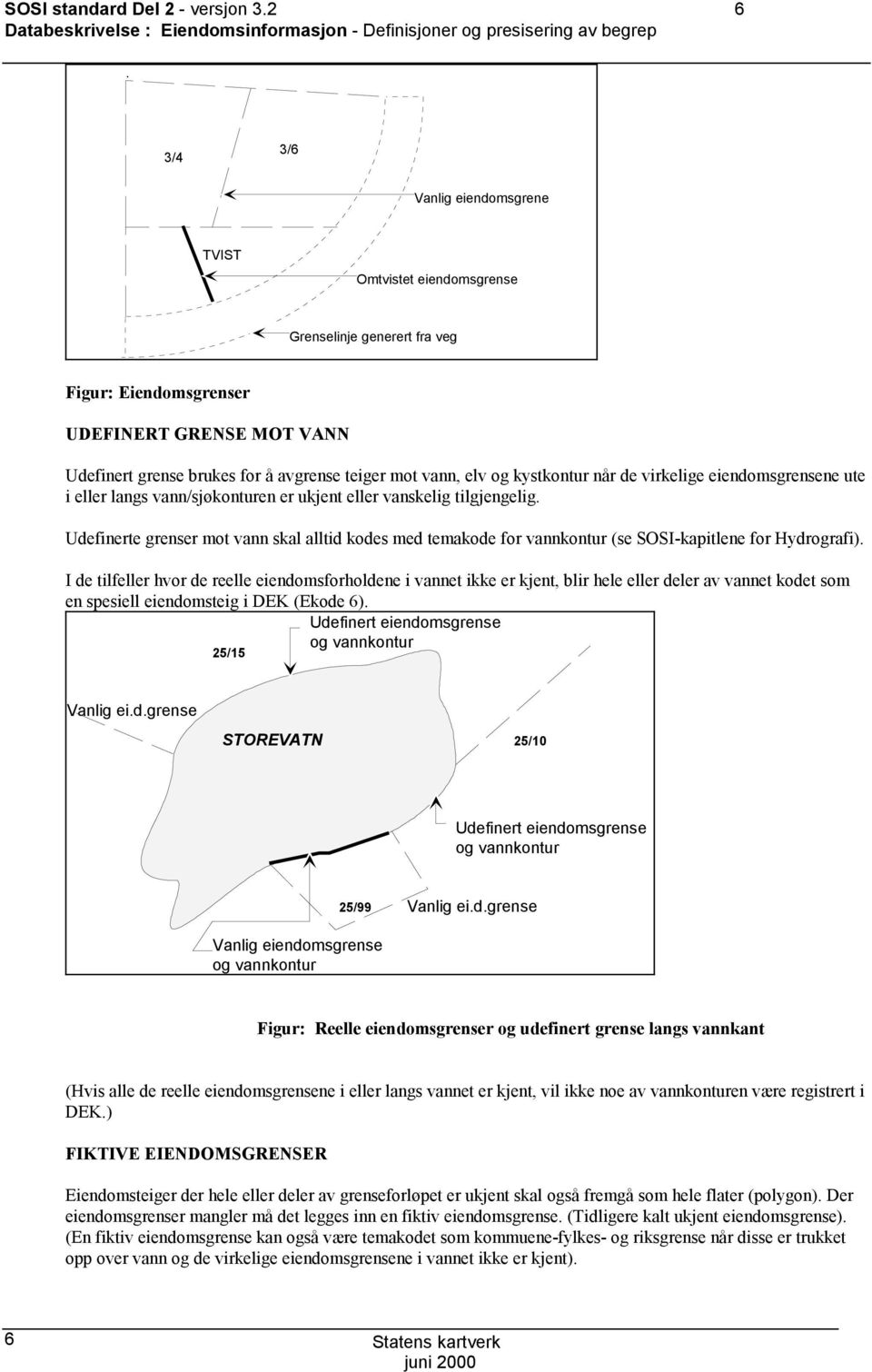 ukjent eller vanskelig tilgjengelig Udefinerte grenser mot vann skal alltid kodes med temakode for vannkontur (se SOSI-kapitlene for Hydrografi) I de tilfeller hvor de reelle eiendomsforholdene i