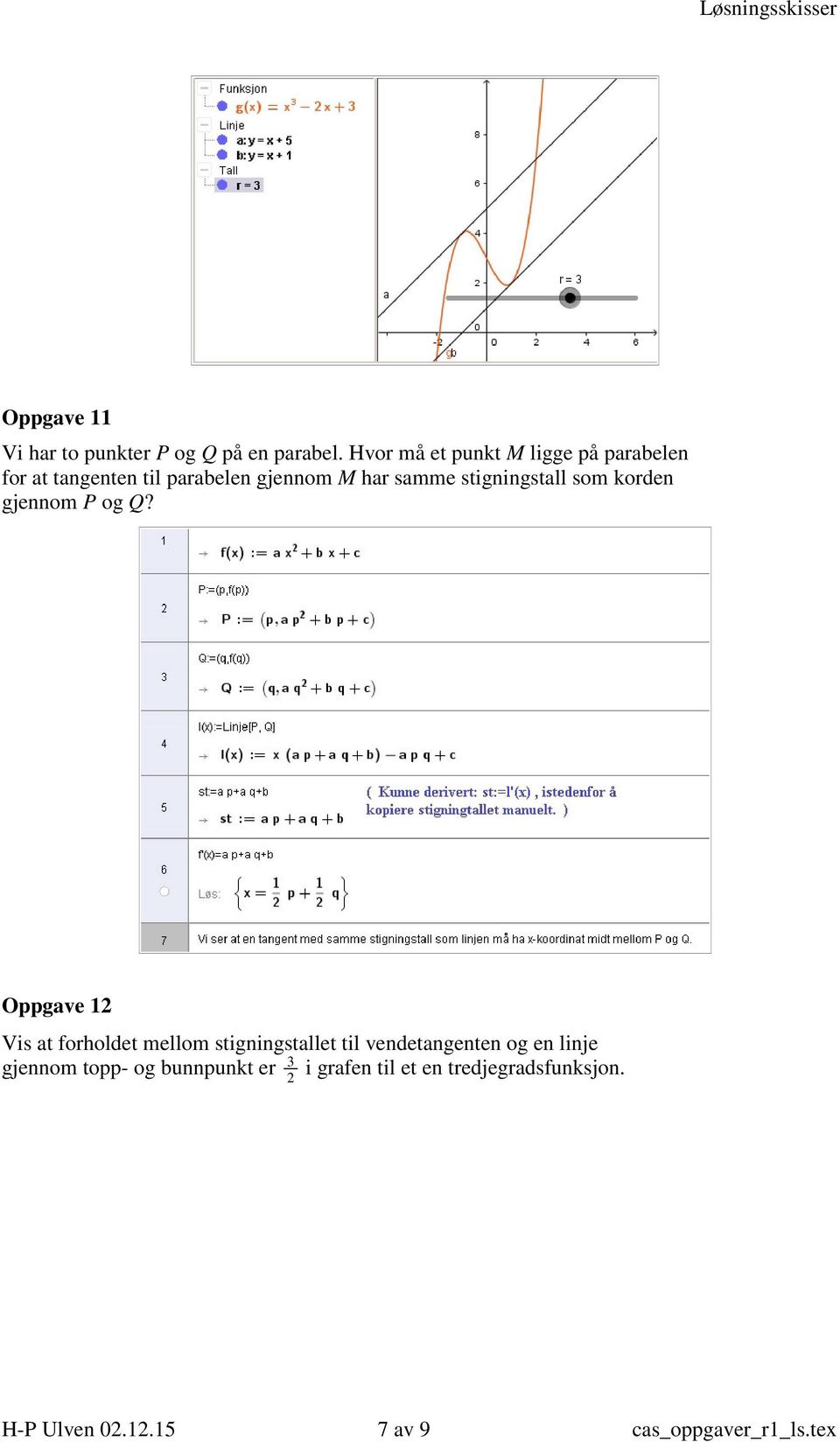 stigningstall som korden gjennom P og Q?