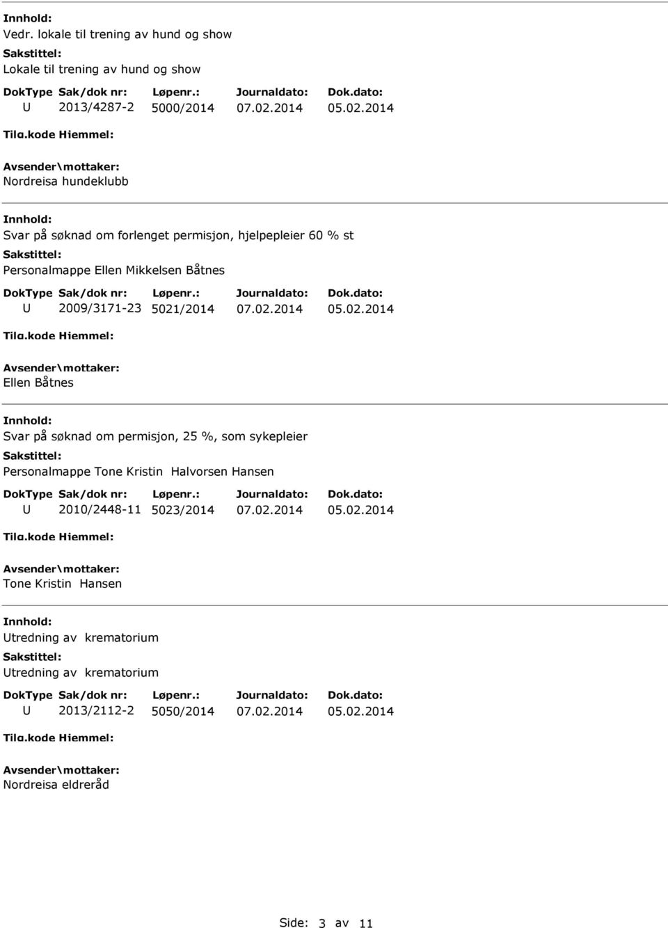 Ellen Båtnes Svar på søknad om permisjon, 25 %, som sykepleier Personalmappe Tone Kristin Halvorsen Hansen 2010/2448-11