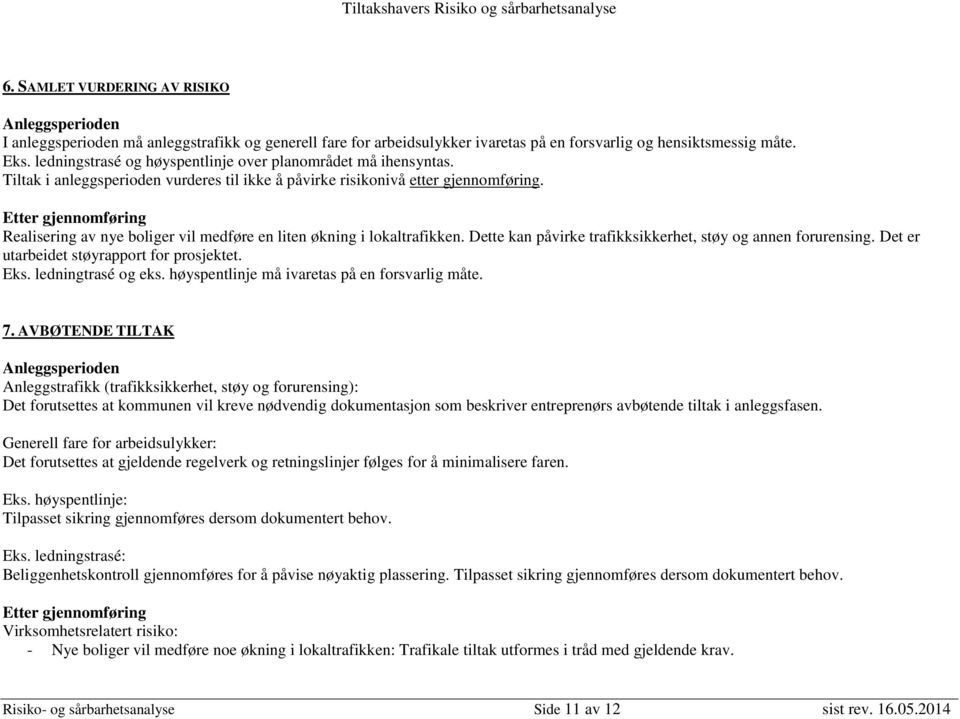 Etter gjennomføring Realisering av nye boliger vil medføre en liten økning i lokaltrafikken. Dette kan påvirke trafikksikkerhet, støy og annen forurensing.