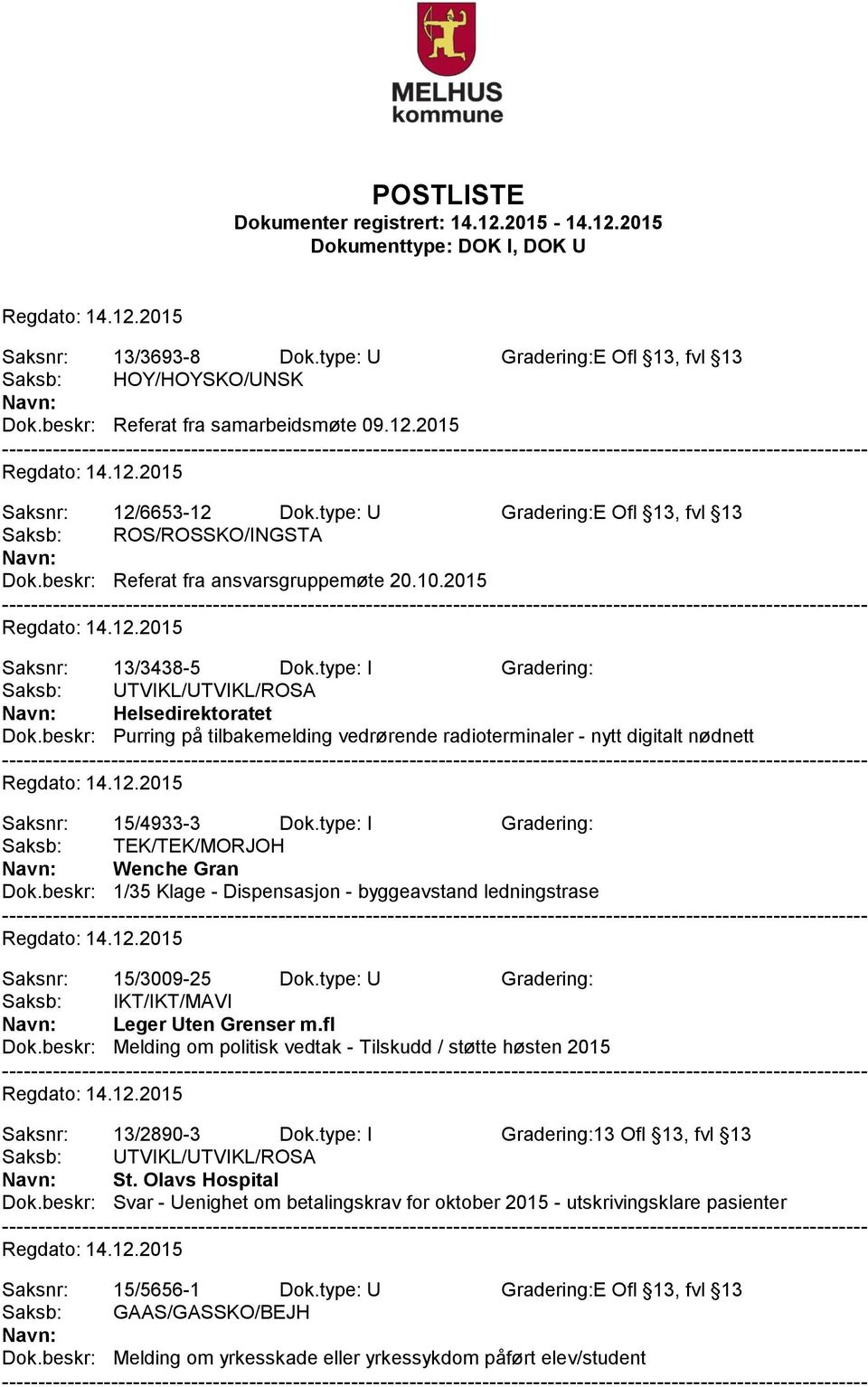 type: I Gradering: Saksb: UTVIKL/UTVIKL/ROSA Helsedirektoratet Dok.beskr: Purring på tilbakemelding vedrørende radioterminaler - nytt digitalt nødnett Saksnr: 15/4933-3 Dok.