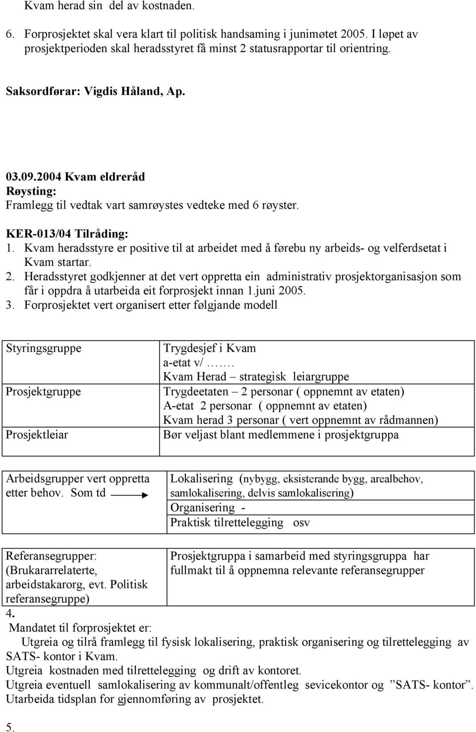 Kvam heradsstyre er positive til at arbeidet med å førebu ny arbeids- og velferdsetat i Kvam startar. 2.