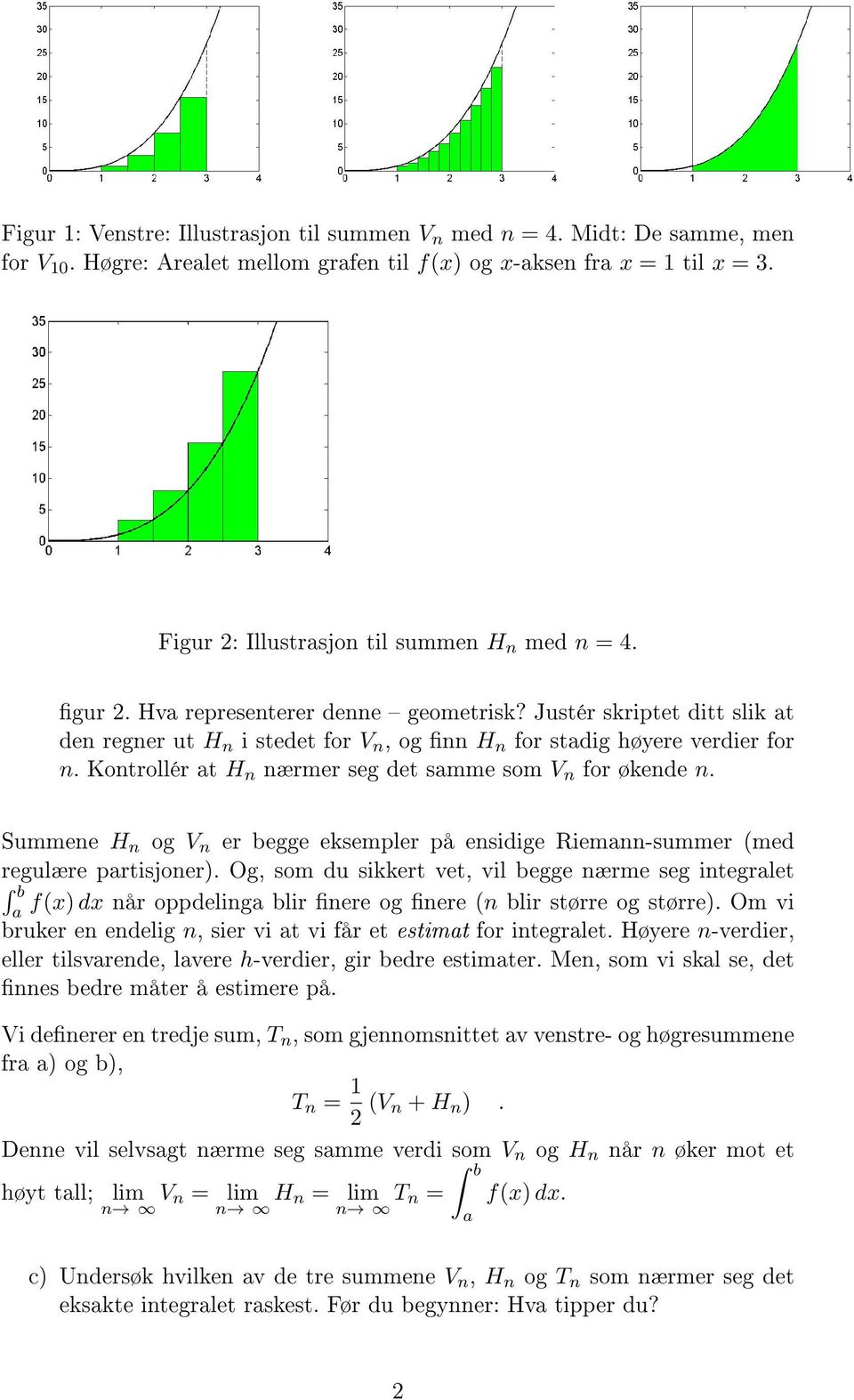 Kontrollér t H n nærmer seg det smme som V n for økende n. Summene H n og V n er begge eksempler på ensidige Riemnn-summer (med regulære prtisjoner).