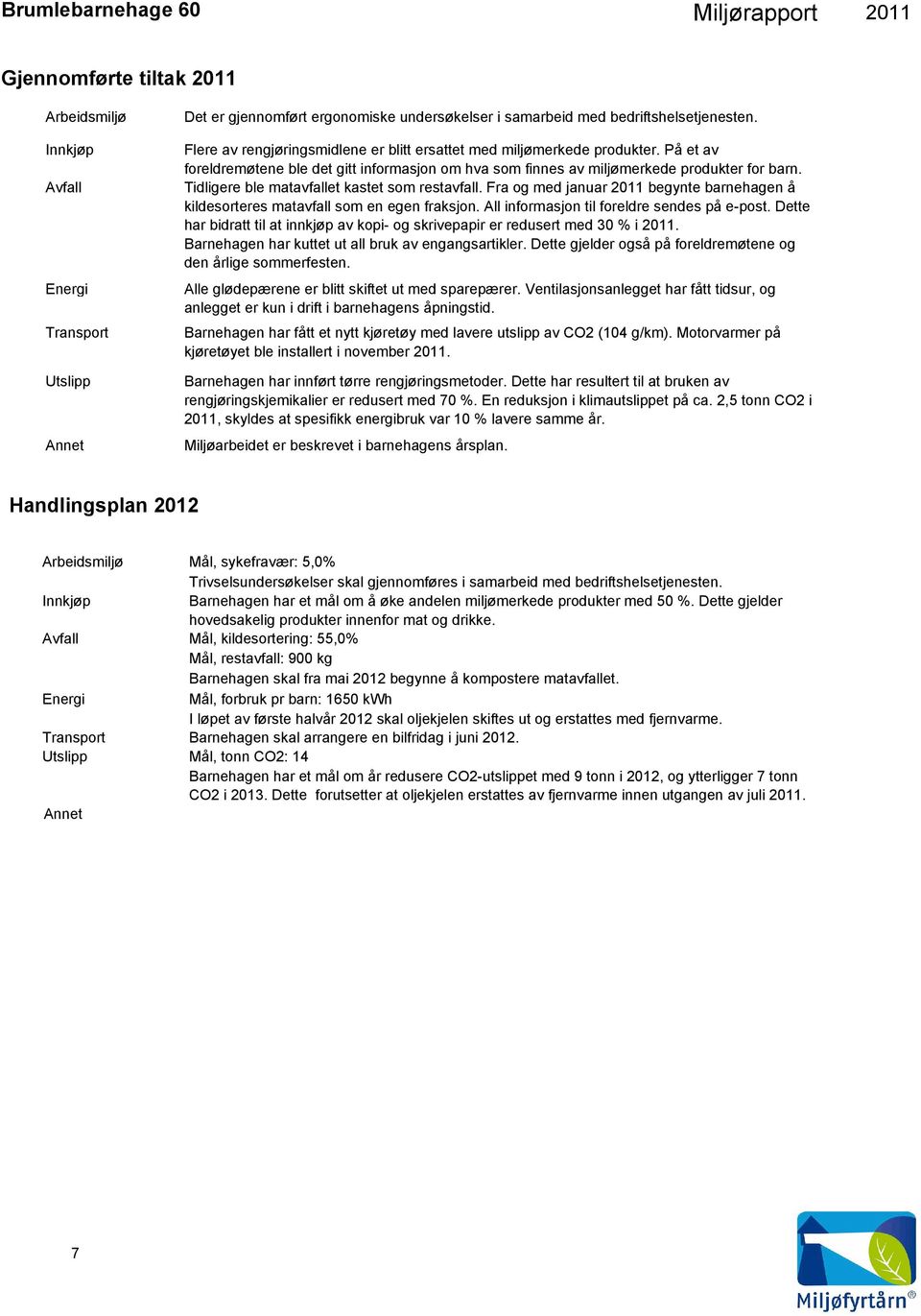 Tidligere ble matavfallet kastet som restavfall. Fra og med januar 211 begynte barnehagen å kildesorteres matavfall som en egen fraksjon. All informasjon til foreldre sendes på e-post.