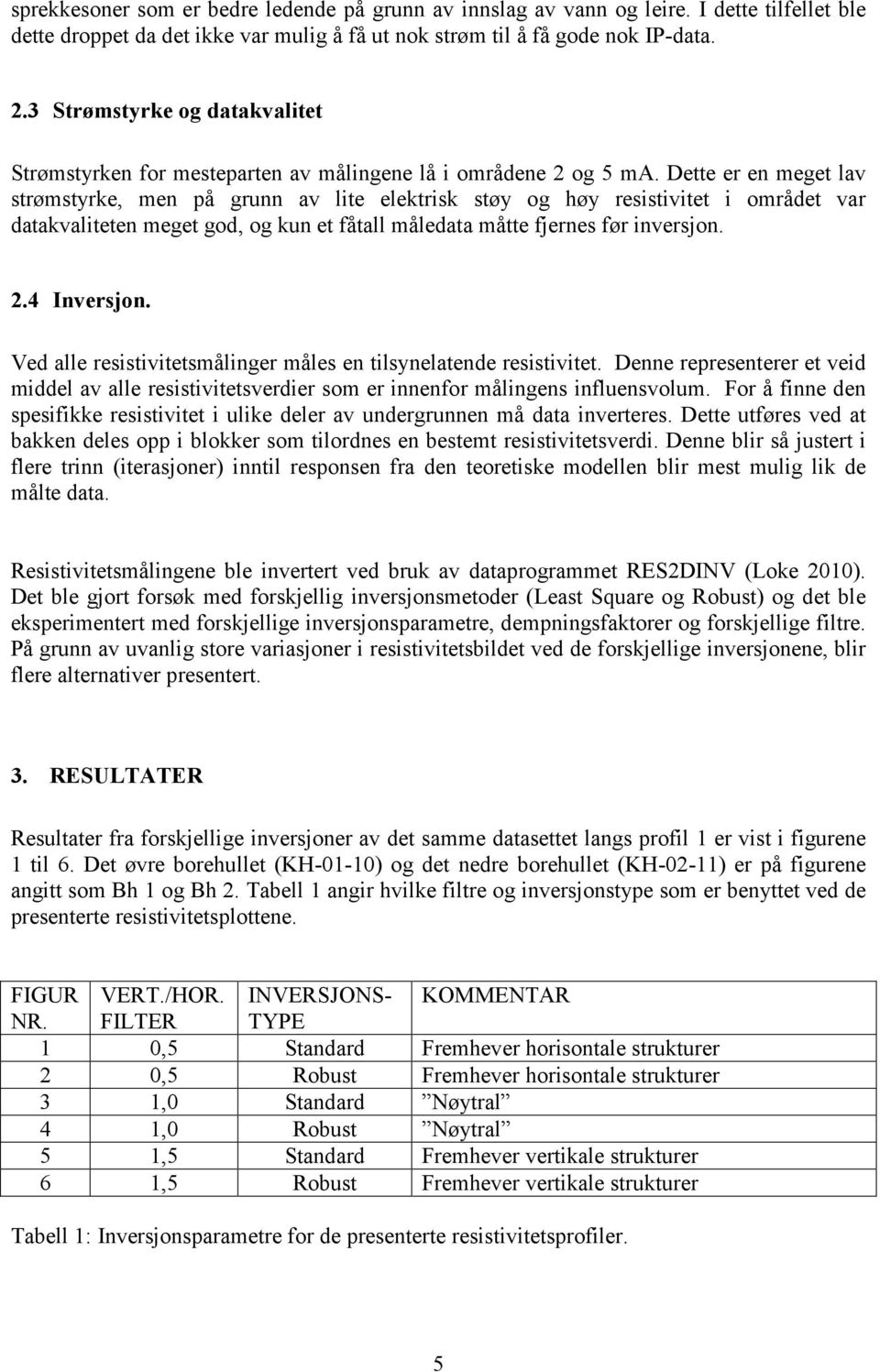 Dette er en meget lav strømstyrke, men på grunn av lite elektrisk støy og høy resistivitet i området var datakvaliteten meget god, og kun et fåtall måledata måtte fjernes før inversjon. 2.4 Inversjon.