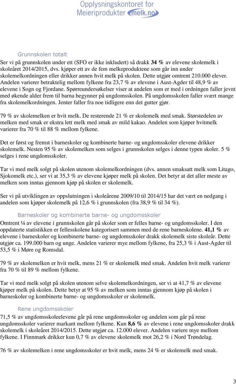 Andelen varierer betraktelig mellom fylkene fra 23,7 % av elevene i Aust-Agder til 48,9 % av elevene i Sogn og Fjordane.