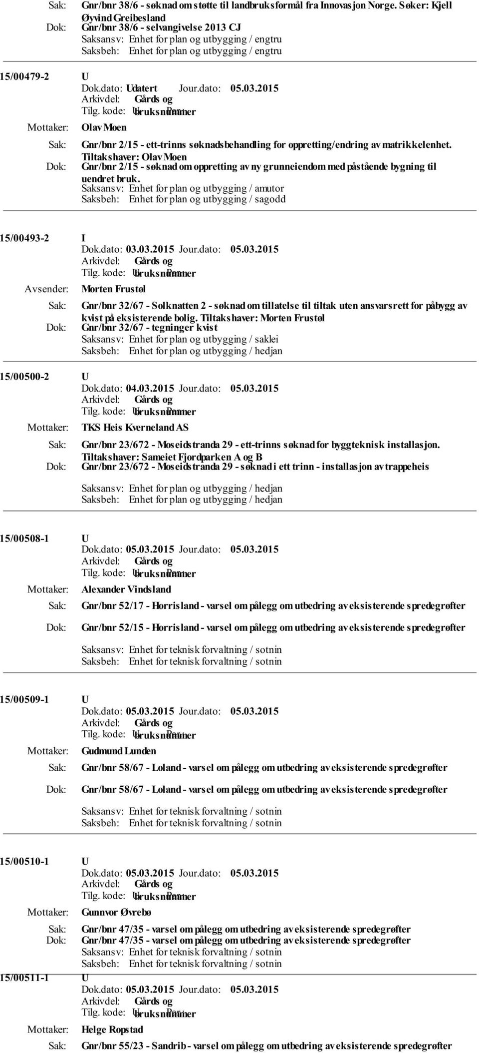 dato: 05.03.2015 Olav Moen Gnr/bnr 2/15 - ett-trinns søknadsbehandling for oppretting/endring av matrikkelenhet.